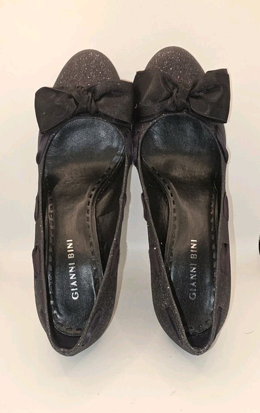 Gianni Bini Black Glitter Bow Pumps Women's Dress Heels Pointed Toe